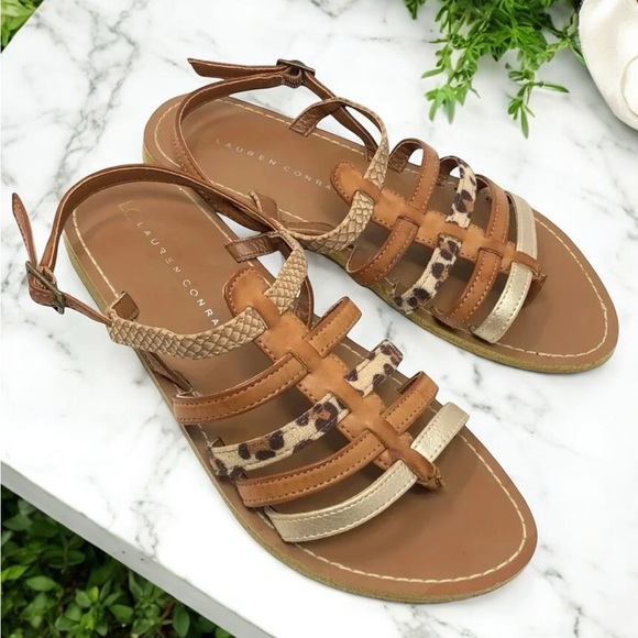 LAUREN CONRAD Tristan Multi Flat Boho Thong Animal Print Lattice Sandals - Picture 1 of 6